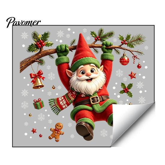 Festive Snowflake Clings Cute Gnome Christmas Static Window Cling, Removable Decal with Holly Bell Home Ornaments Gingerbread Snowflake, Holiday Decor