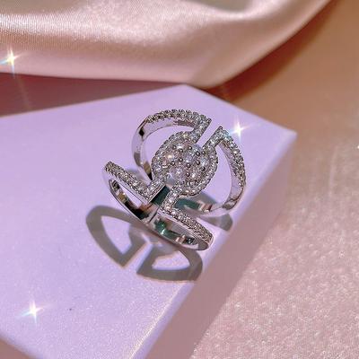 New Platinum Plated Ring for Women  European and American Creative Cross Zircon Engagement Ring
