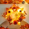 Pumpkin Garland with LED Light Halloween Ghost Festival Decoration Maple Leaf Accented Wall Hanging for Scene Layout Door