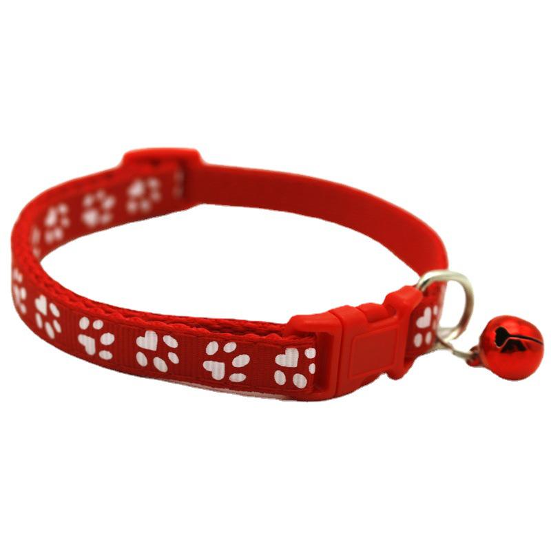 Pet Patch Cat & Dog Collar w/ Paw Print Bell & Safety Buckle