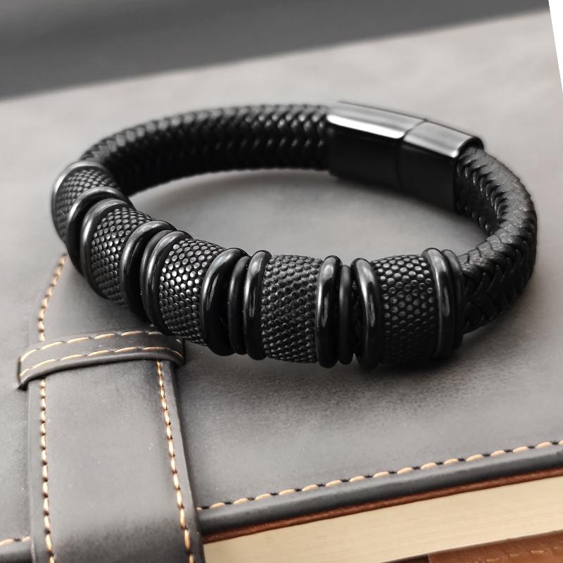 New Classic Men's Leather Bracelet Hand-woven Multi-layer Combination Stainless Steel Accessory Fashion Charm Jewelry Wholesale