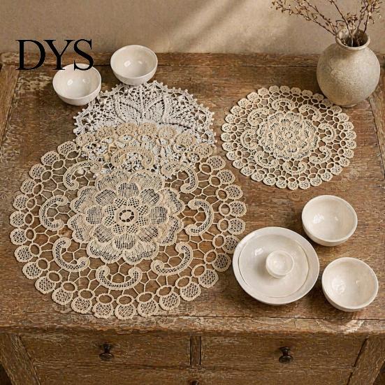 Tapis Isolants Thermiques Protecteurs pour Bols, Set de Table Rond en Dentelle Florale, Sous-Verre Brodé, Sous-Plat Pliable, Sets de Table Rétro pour Table de Cuisine, Sets de Table pour Théière
