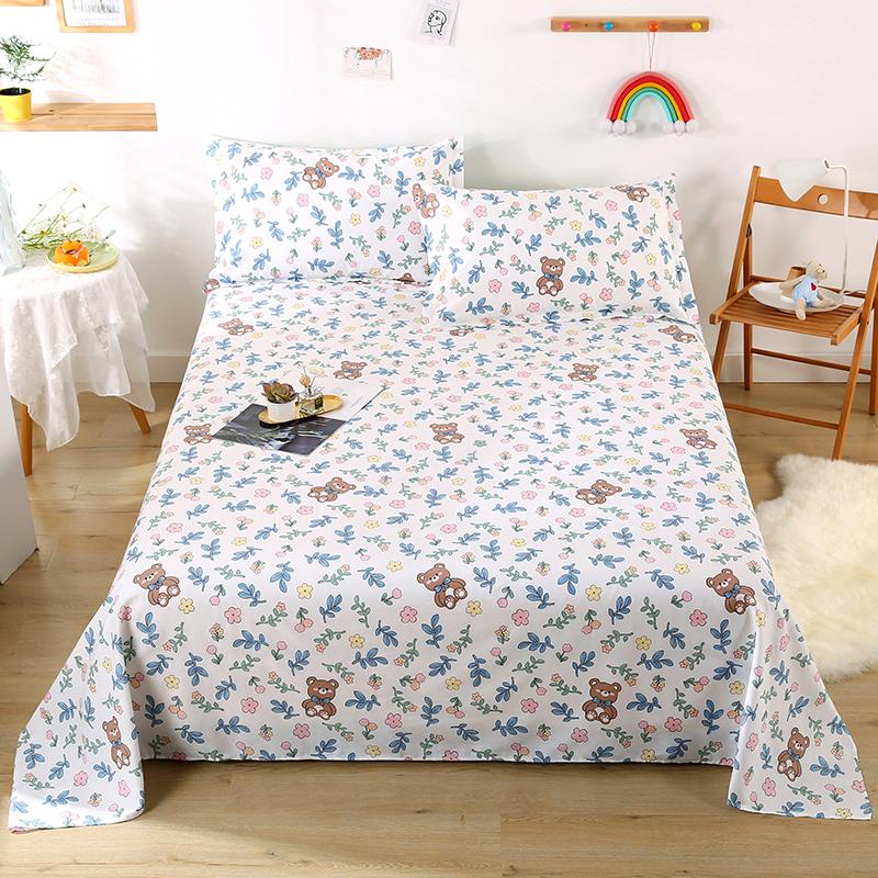 3Pcs Botanical Floral Pattern Bed Sheet Set 100% Cotton Skin-friendly Breathable Bedsheet Sets Home Flat Sheet with Pillowcases