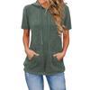 2025 European Women's Ribbed Pocket Hooded Vacation Short-Sleeve T-Shirt