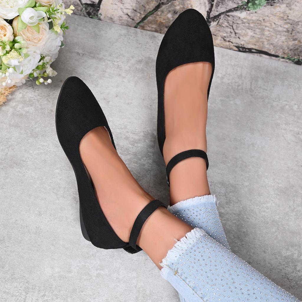 Women's Retro Mary Jane Shoes, Black Low-Top Square-Toe Ankle Strap Flat Shoes