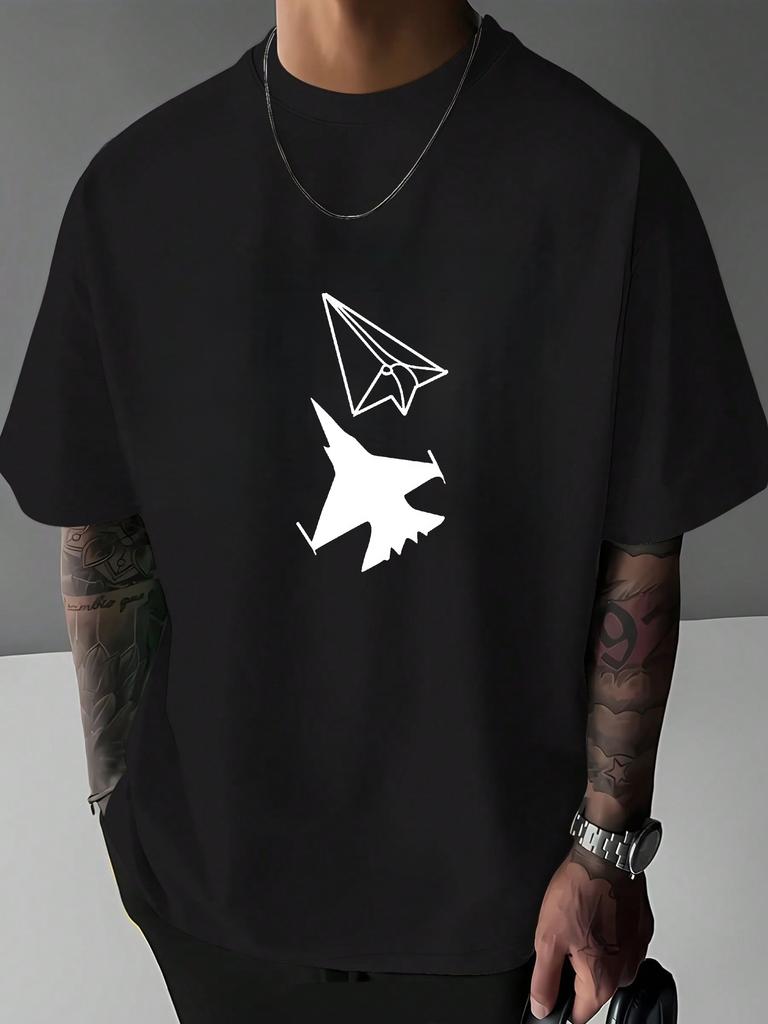 Unisexs Minimalist Aviation T Shirt Paper Plane Fighter Jet Graphic Print Short Sleeve Crew Neck Casual Cotton Male Fashion Tee