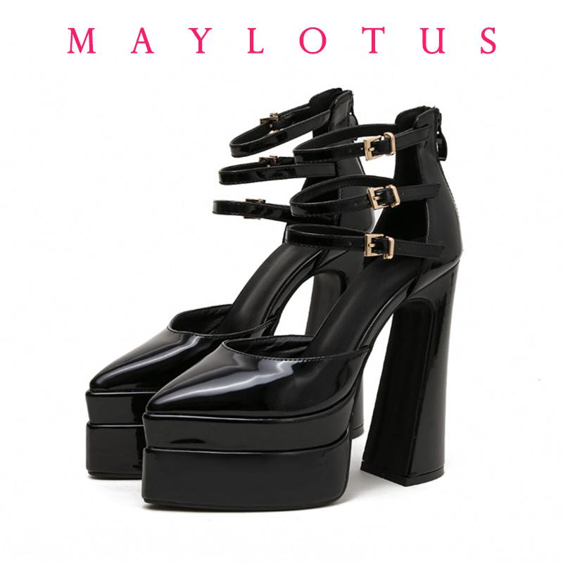 Fashion High Heel Pumps 2025 Fashion Point Toe Platform Women's Shoes Straps Sexy Pump Latest Buckle Casual Pumps Female Chunky Shoes