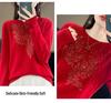 2024 Women's Zodiac Red Wool Sweater - Long Sleeve, Round Neck, Half High Neck
