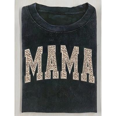 European Sizes Men's T-Shirt Retro Leopard Print MAMA Graphic with Lettering, Unisex Casual Round Neck Tee, Casual Attire