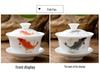 Blue and White Ceramic Gaiwan Tea Set: Small Tea Bowl & Tasting Cup with Concave Lid.