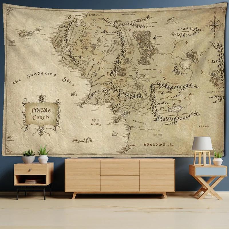 VIKAMA Antique Treasure Map Tapestry Vintage Gold Nautical Decor Perfect for Dorm Rooms and AdventureThemed Rooms