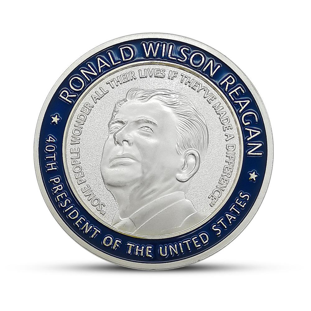 

President Reagan, United States President, Ronald Reagan, commemorative medals, creative coins, collectible crafts, badges срібний
