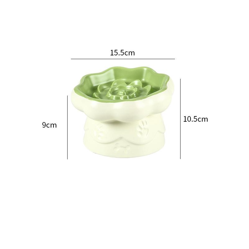 Creative Ceramic Drinking Water Food Tall footed Pet Bowls Anti Overturning Neck Protection Slow Food Anti Choking Cat Bowl, 1Pc
