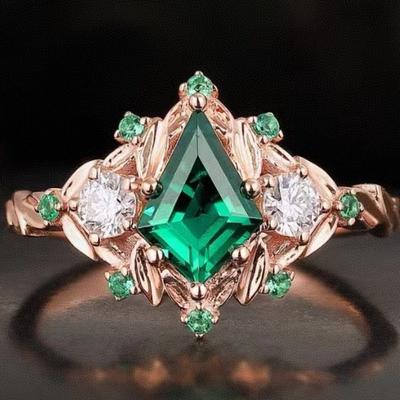 1Pc Rose Gold Emerald Synthetic Zircon Ring, Court Style Fashion Ring