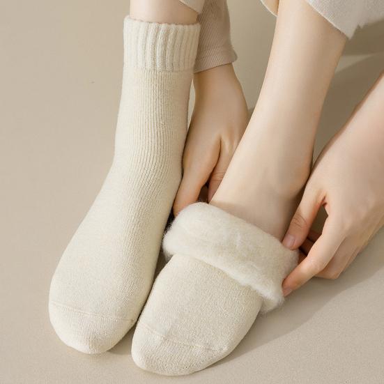 1 Pair Women Winter Socks Mid-tube Thickened Warm Soft Plush No Odor Solid Color High Elasticity Anti-slip Sweat-absorption Anti-shrink Sports Socks