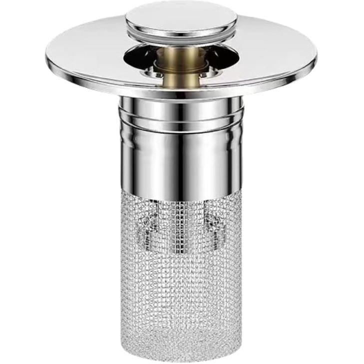 Bathroom Sink Stopper Hair Catcher, Pop-Up Drain Strainer with Stainless Steel Basket, Prevents Clogs, Bathtub Strainer Hair Catcher, Shower Drain