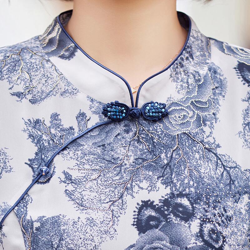 Elegant New Chinese Style Mother's A-Line Cheongsam Summer Dress