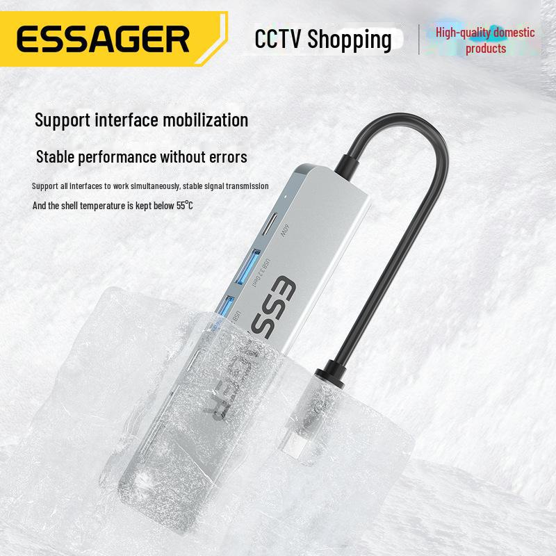 ESSAGER 7-in-1 Multi-Function Type-C Dock: HDMI, TF/SD Card Reader for Notebooks