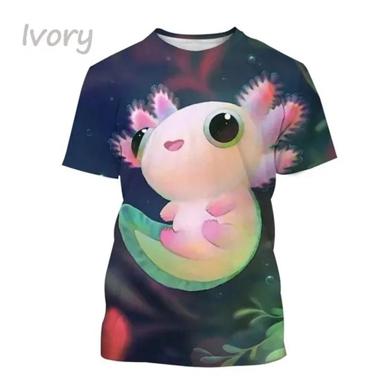 Hot Sale New Axolotl 3D Printed T-shirt Personality Animal Unisex Comfortable Round Neck Print Streetwear Tops Men Women Tees