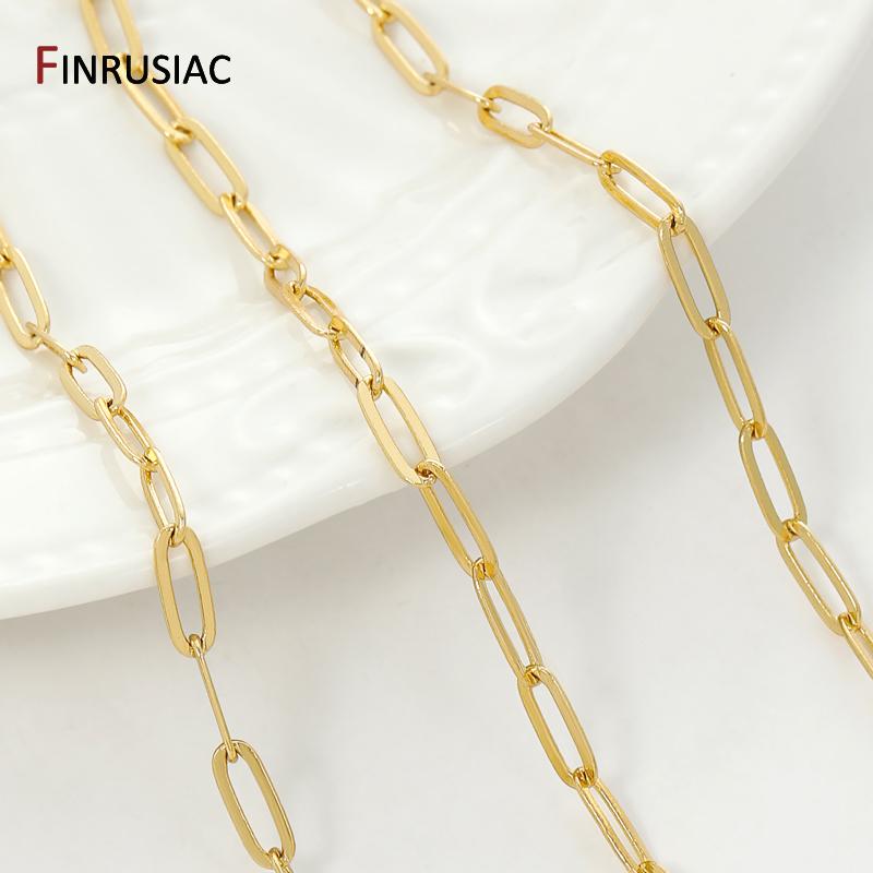 18K Gold Plated Brass Paperclip Chains, 3.5*9mm Cable Chain For Jewelry Making DIY Necklace Bracelet Chains Accessories