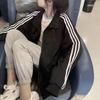 2024 Spring/Summer Korean Style Men's & Women's Black Three Stripes Jacket - Trendy, Loose Fit, Student Baseball Uniform