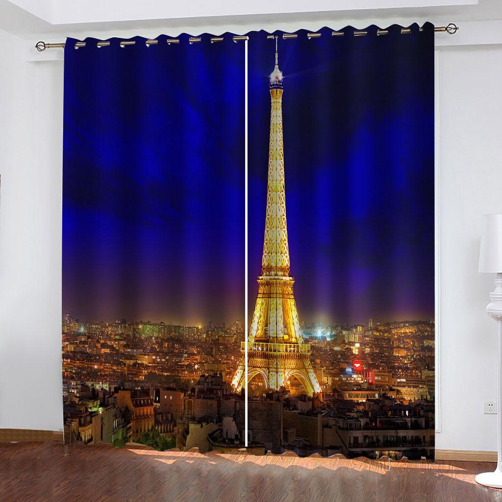 HUANZHUANG Tower of Paris Blackout France Curtains for Windows Living Room Luxury Curtains for Bedroom 2 Panels Decorative