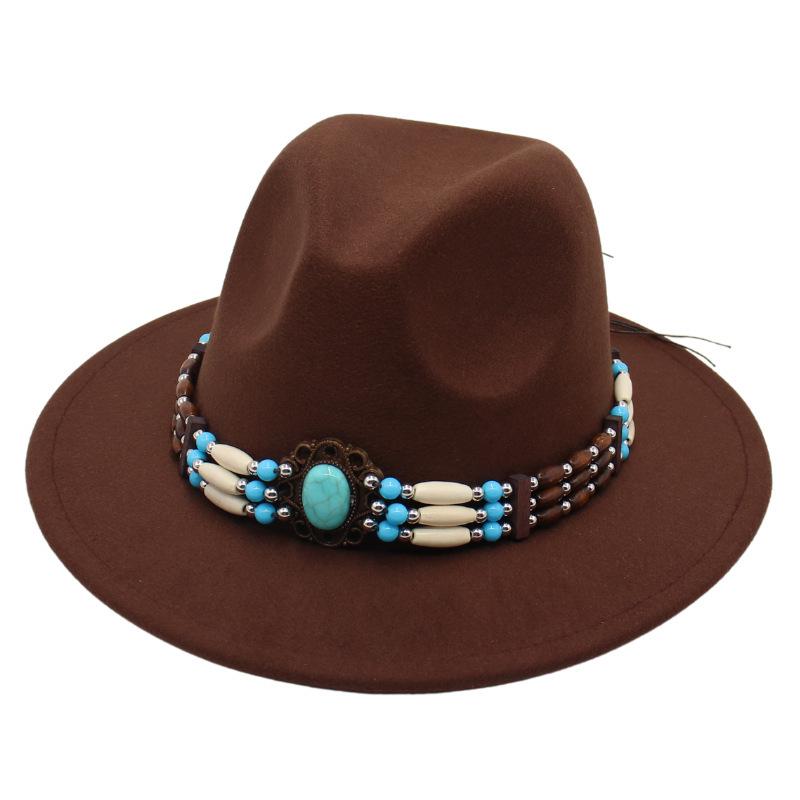 Turquoise Ethnic Style Top Hat, Foreign Style Jazz Hat, Retro Felt Hat, Spanish Temperament Plush Woolen Hat