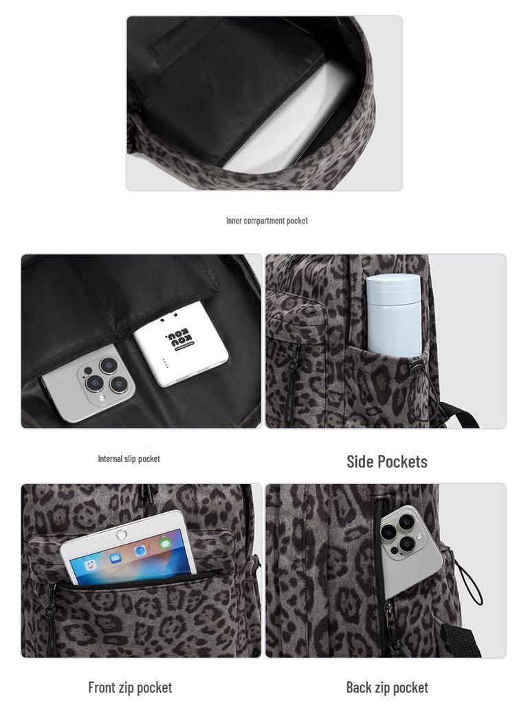 Europejsko-Amerykański Plecak Retro z Panterką - Modna Torba Szkolna i Podróżna