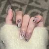 Sweet and Cute Manicure Purple Cat Eye Magic Mirror French Broken Diamond Pure Hand-wearing Nail Piece