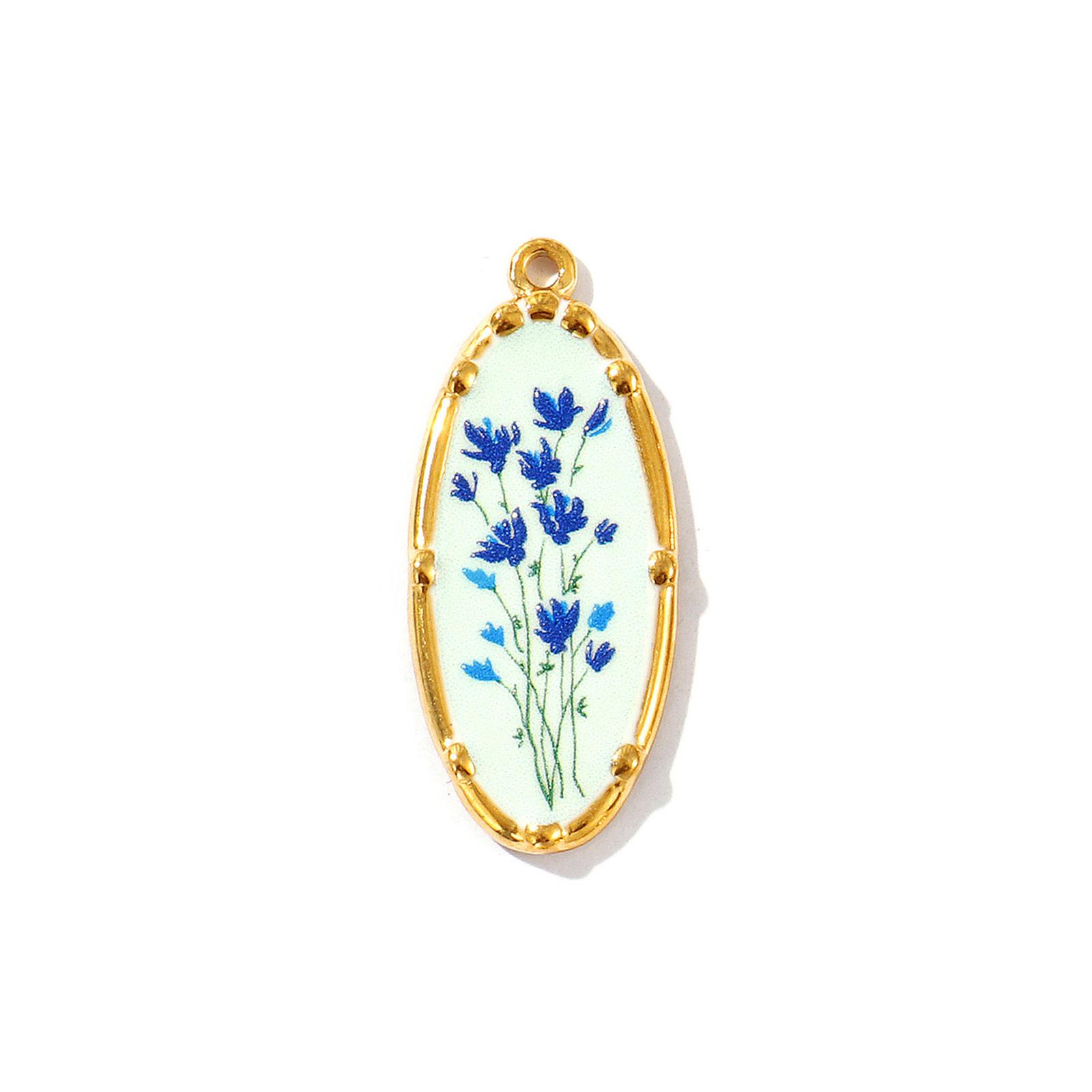 

2 Pcs 304 Stainless Steel Charms Oval Flower Print 18K Gold Plated Pendant For DIY Necklace Bracelet Jewelry Making Findings