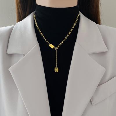 Titanium Steel Geometric Fringe Furnace Real Gold Cold Necklace Female Collarbone Chain With Jewelry
