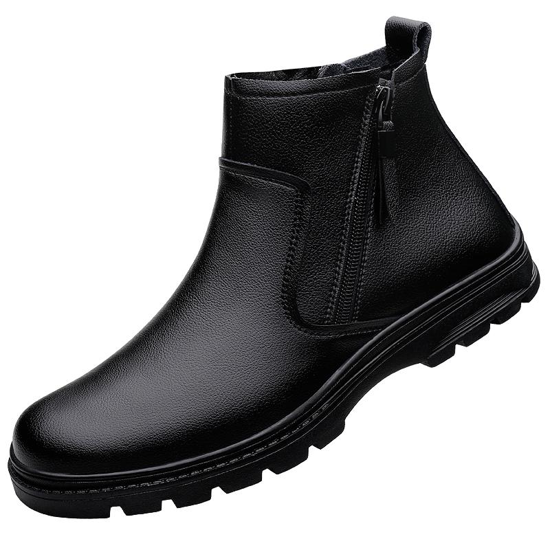 

Бренд высокого класса Мужские повседневные туфли из натуральной кожиофисная работа Деловые туфли Зимние мужские ботильоны Толстая подошва Износостойкие 46 чёрный