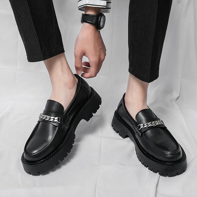 Leather Shoes Brock British Style Suit Thick Sole Heightening Black Casual Business Dress Wedding Groom Shoes