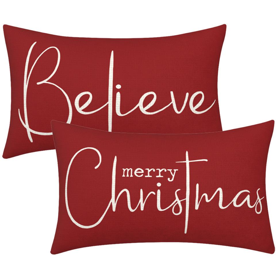 Christmas Decorative Pillowcase 2-Piece Set Merry Christmas Sofa Cushion Cover Believe Waist Pushcase