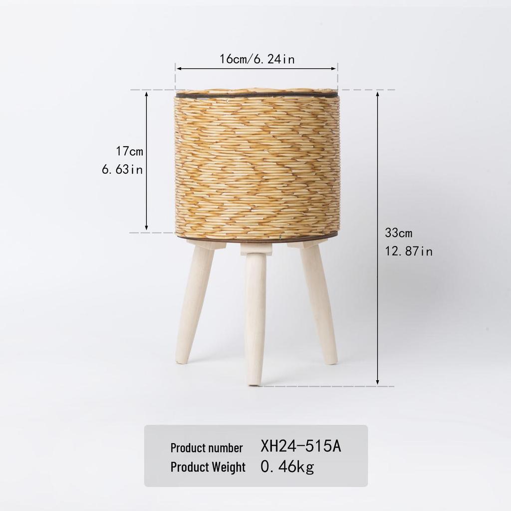 Indoor Faux Rattan Triangular Flower Stand - Creative Succulent Holder, Desktop Straw Woven Pot.
