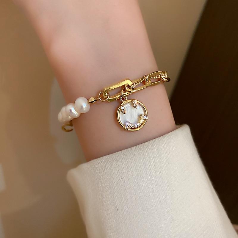 Charming Faux Gold Tone And Freshwater Pearl Bracelets ,Elegant ,Korean Modish Fashionable ,Jewelry ,Party ,Women 'S BraceletsElegant Jewelry
