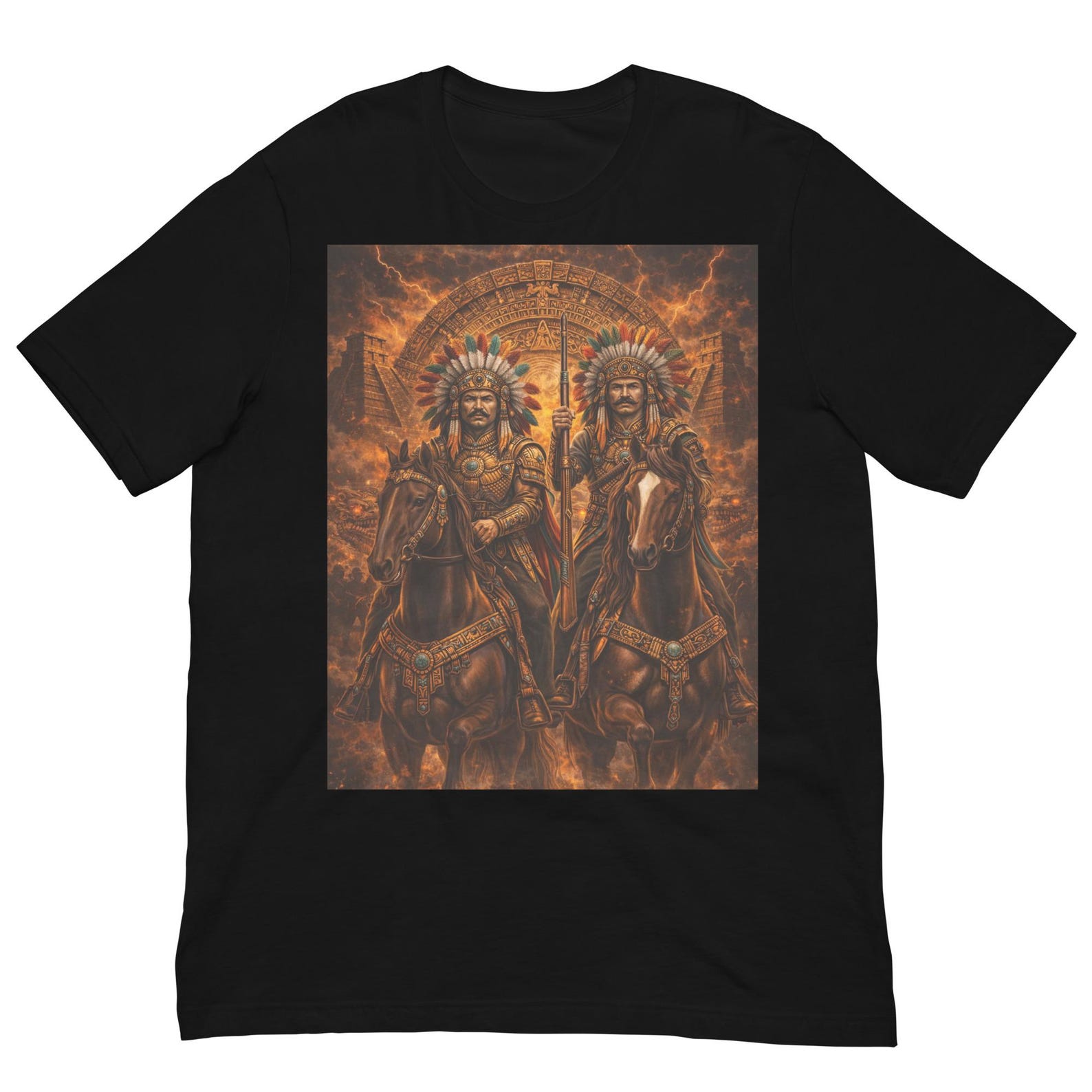 Aztec Horsemen Warriors Shirt, Mesoamerican Cavalry Tee, Tribal Riders Graphic T-Shirt, Ancient Mexico Warrior Art L