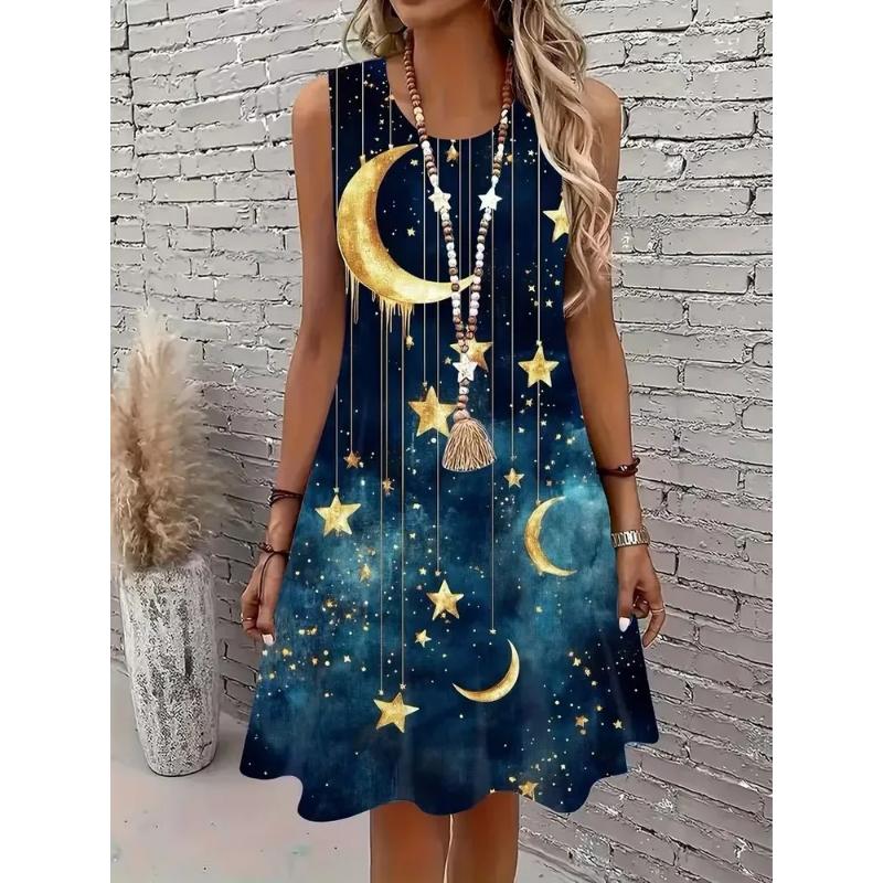 Fashion Women's Crew Neck Dress 3D Casual Color Printing Casual Dress Crew Neck Dress