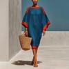 Summer New European and American Style Striped V-neck Loose Beach Dress Women's Vacation Casual Sunscreen Dress