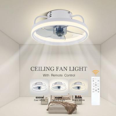 Ventilatoare de tavan reglabile cu lumini LED tricolore, 33 cm, 50 cm, ventilator de tavan jos cu telecomandă, 6 viteze, temporizare AC85-265V