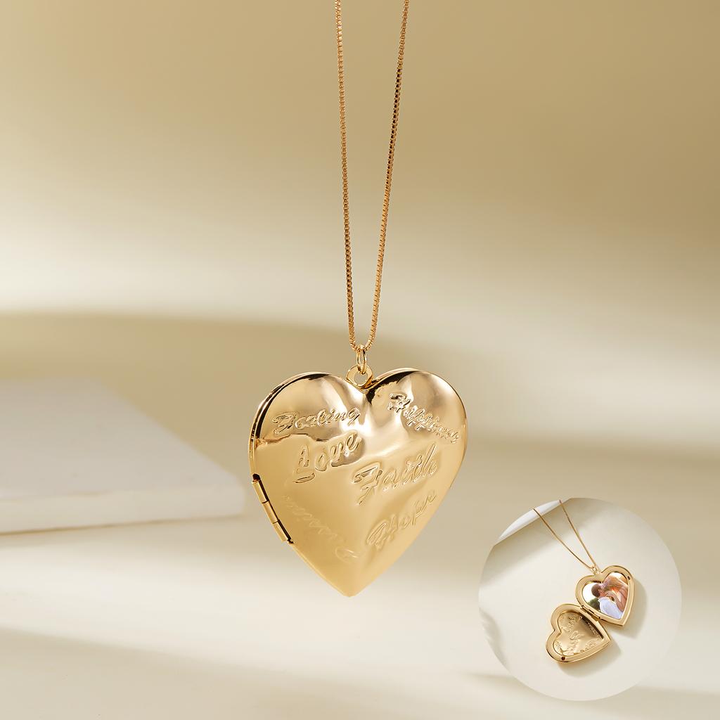 Gold Plated Heart-shaped Pendants Can Openable Photo Frame Love Faith Hope Locket Pendant Necklace Family Jewelry Gift