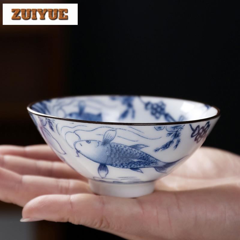 Čínský modrobílý porcelánový šálek na čaj Ručně malovaná čajová souprava Malá čajová miska Šálky na květinový čaj Čajové příslušenství Nápojové sklo Velkoobchod