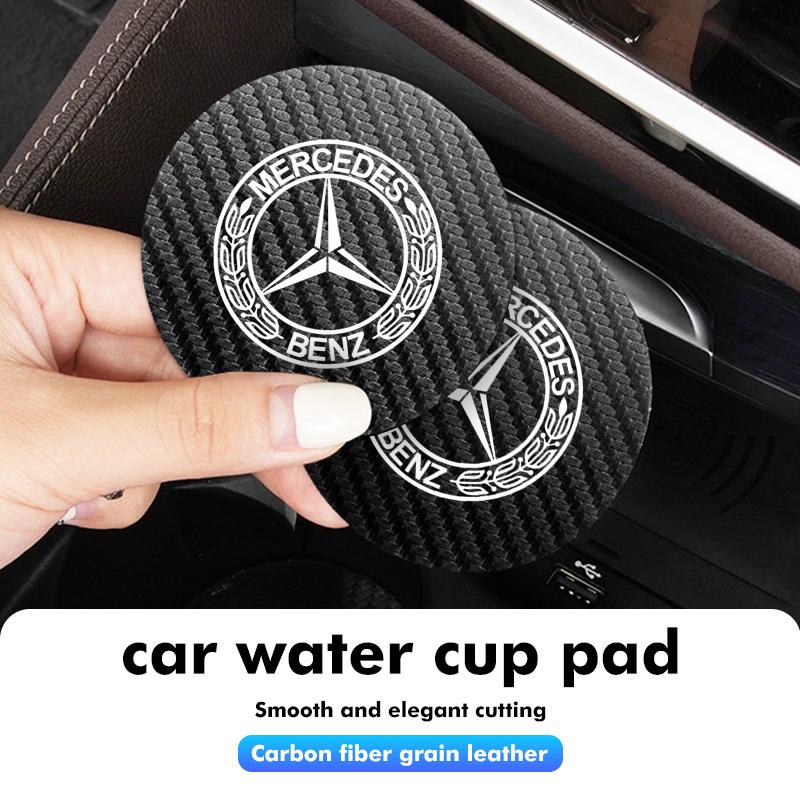 AABGX1 For Benz Car Logo Carbon Fiber Water Cup Pad Bottle Holders Anti Slip Mat Accessories AMG CLA CLS C180 C200 W204 W205 Exclusive
