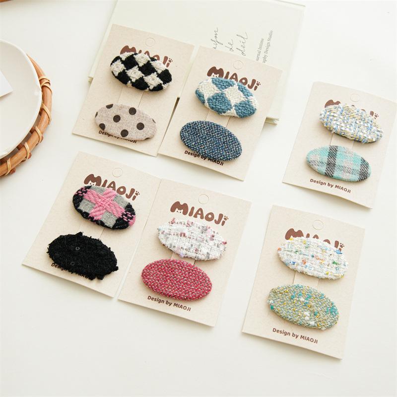 2PCS/Set Vintage Plaid Hair Clips Cute Geometric Knit Fabric Hairpins Barrettes Hair Accessories For Women Girls Baby Hair Clamp
