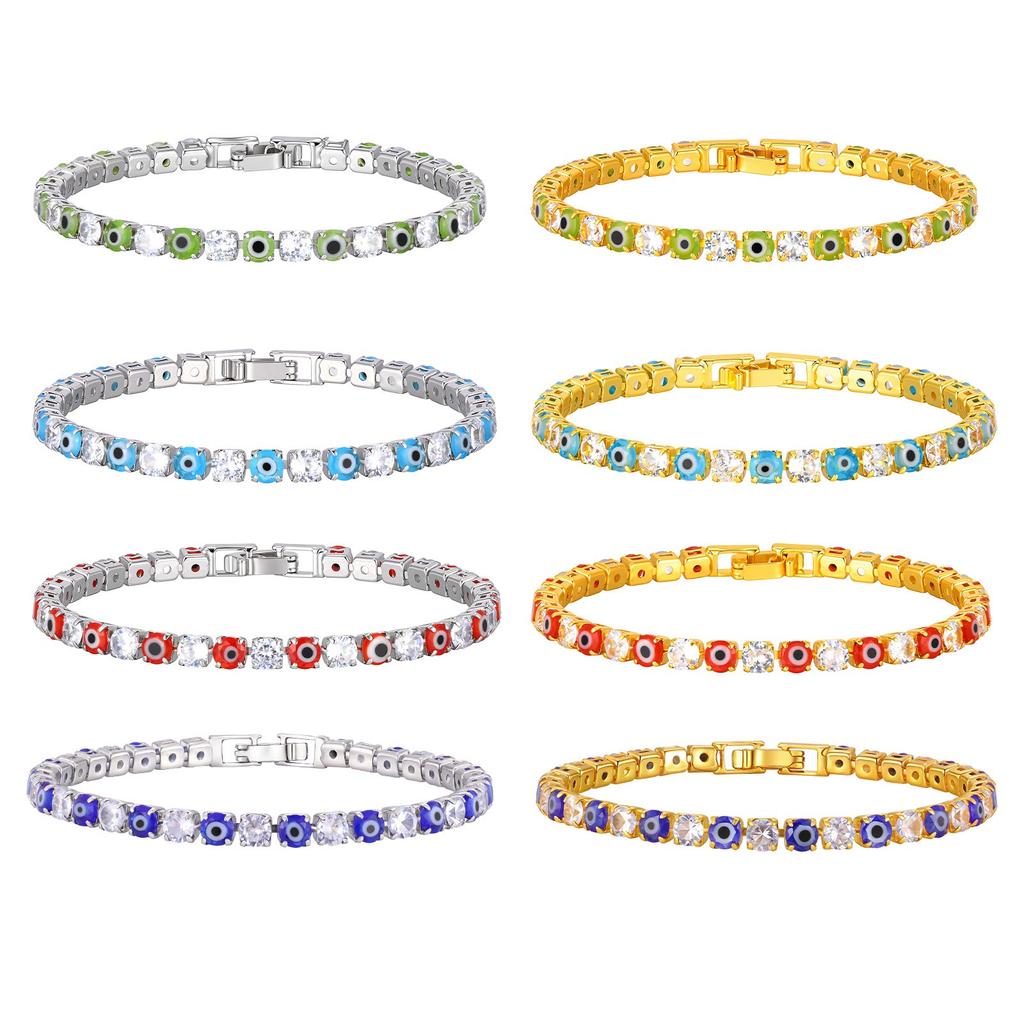 Colorful Crystal Tennis Bracelet For Women Fashion Cubic Zirconia Bracelets Devil's Eye Chain Bracelet Luxury Jewelry Gift