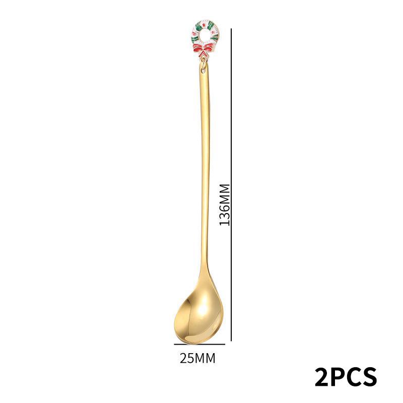 Stainless Steel Christmas Spoon Set Elk Pendant Exquisite Craft Tea Spoon Creative Tableware Party Ornament Style Dessert Spoon