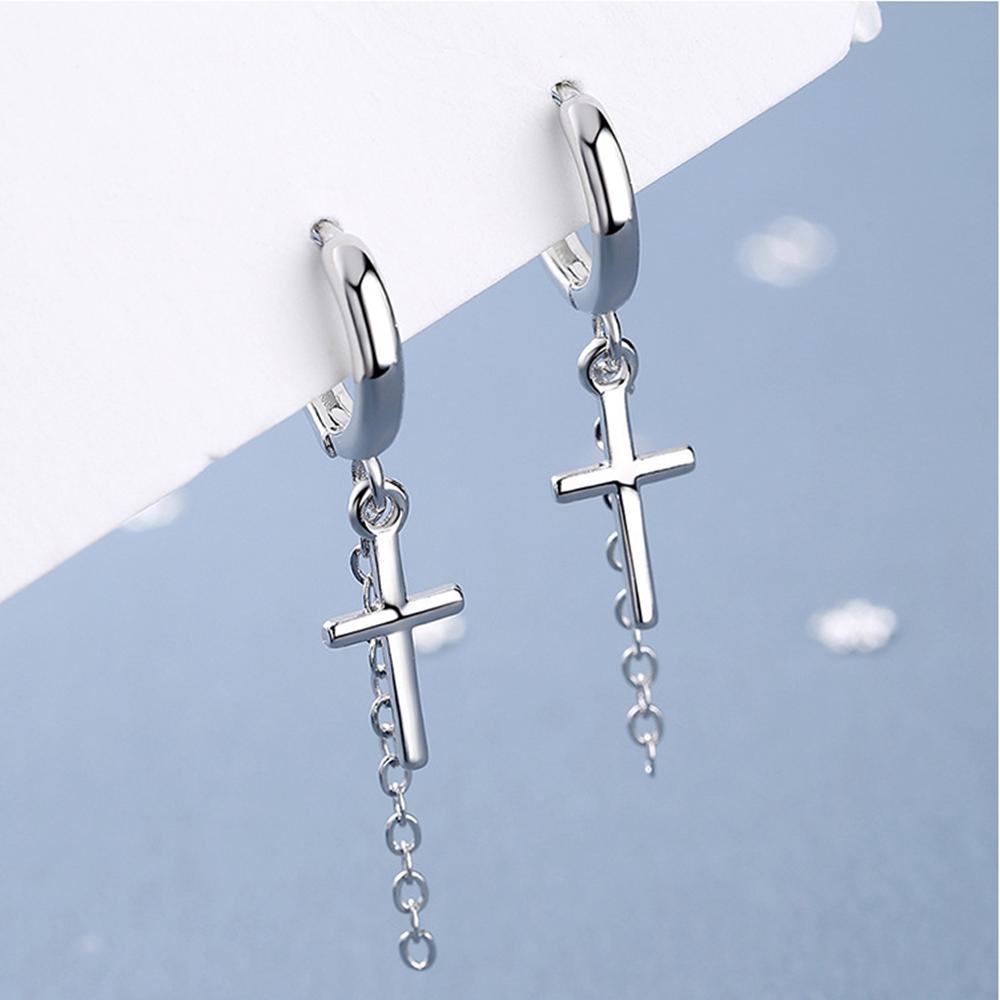 

Buyee 925 Sterling Silver Female Clip Earring Elegant Cross Earring for Women Fashion Party Fine Jewelry Earring Chain