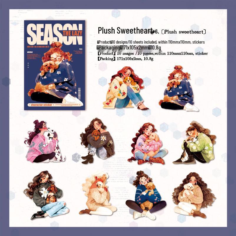 Lazy Season Hand-Drawn Girl Stickers: Cute Journal Decoration & Collage Material