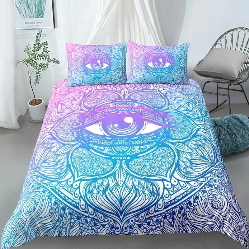 3D Evil Eye Duvet Cover Set Design Magic Drawing Eyes Bedding Sets Blue White Bedclothes King Full Twin Quilt Cover Queen Size