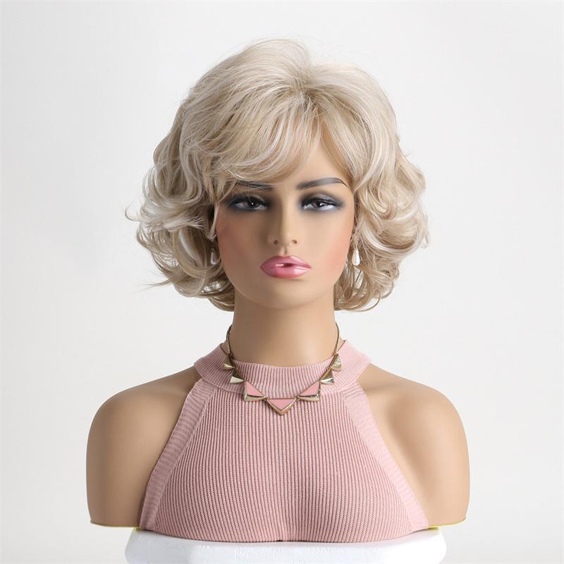 Synthetic Brown Hair Elegant Short Curly Wig for Women Ladies Natural Soft Fluffy Daily Cosplay Party Mommy Wigs with Side Bangs